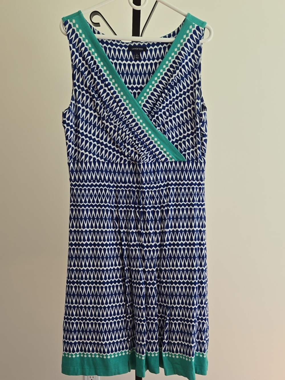 Lands' End Blue and White Patterned Midi Dress